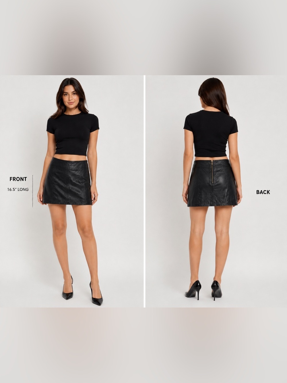 Molly Green Black Faux Leather Mini Skirt Zip Down Back Size M Medium